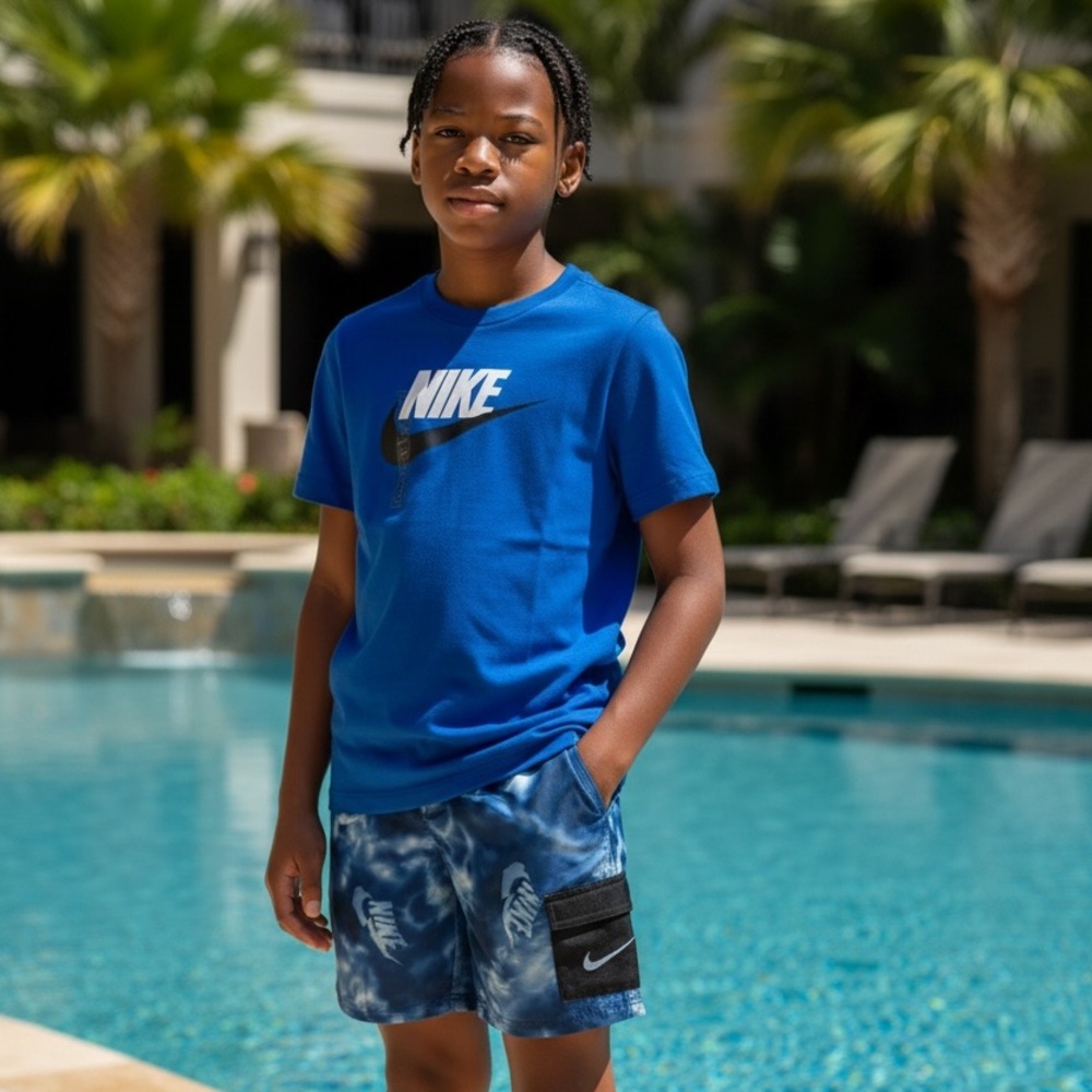 Nike kids Blue Logo Tee with Blue Tie-Dye Short &  solid pair of blue shorts NWT